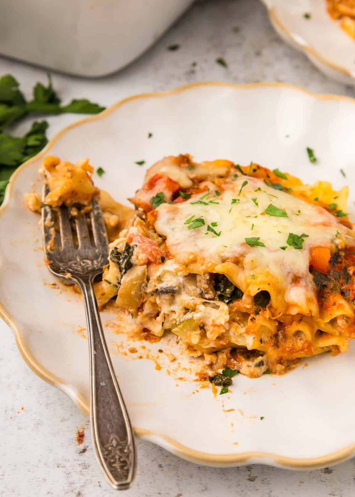 Close up of served Vegetable Lasagna.