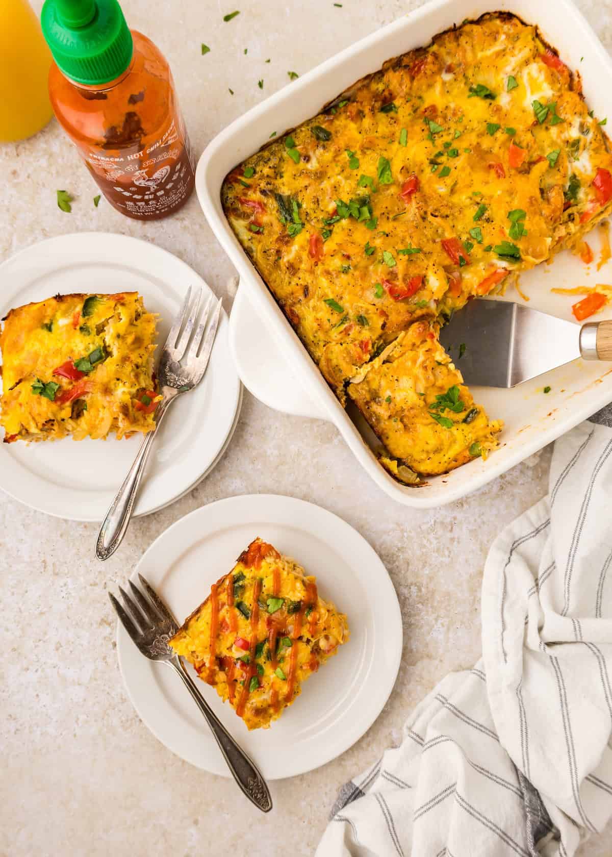 Chicken Breakfast Bake served on white plates.