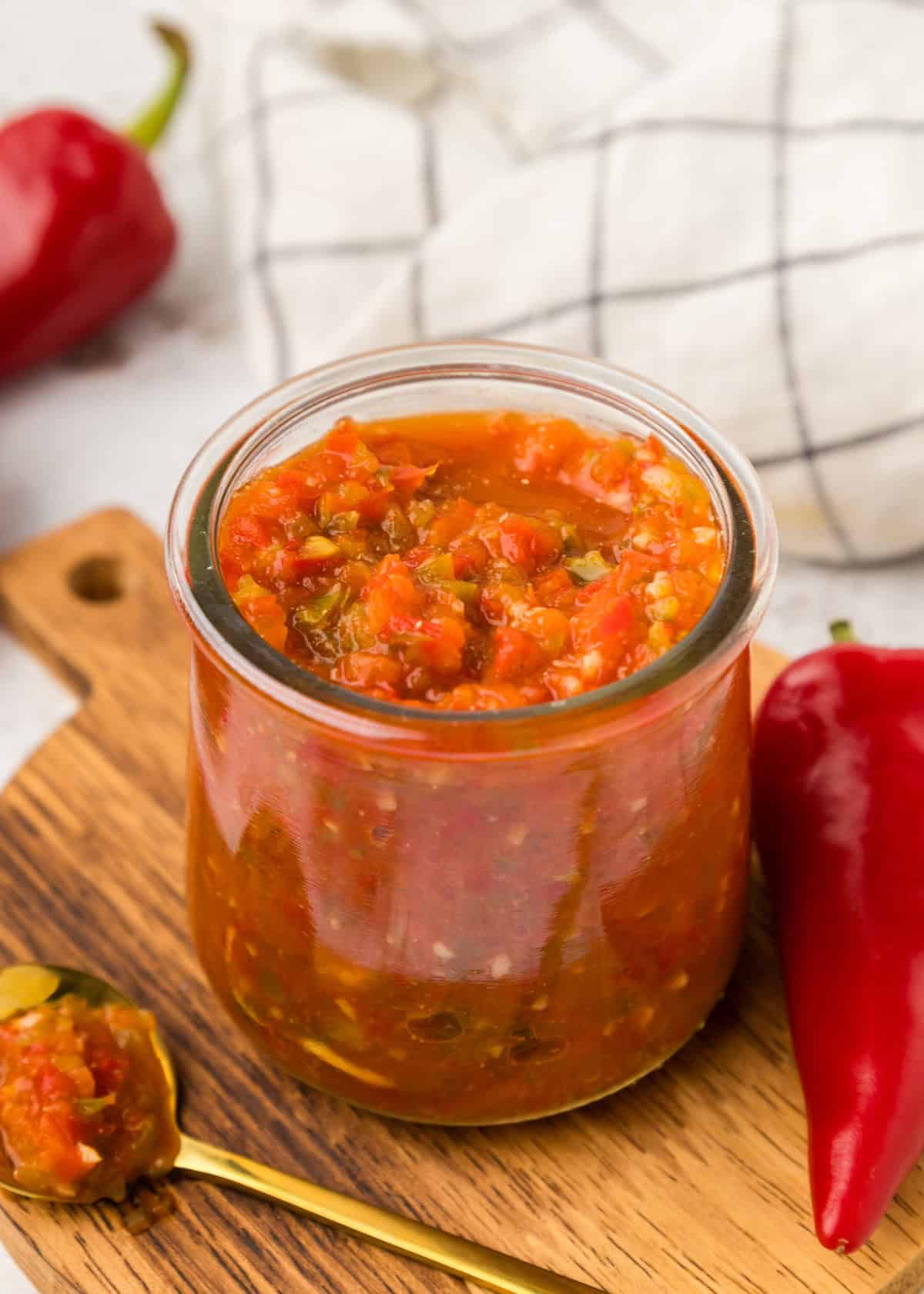 Red Pepper Relish in a jar.