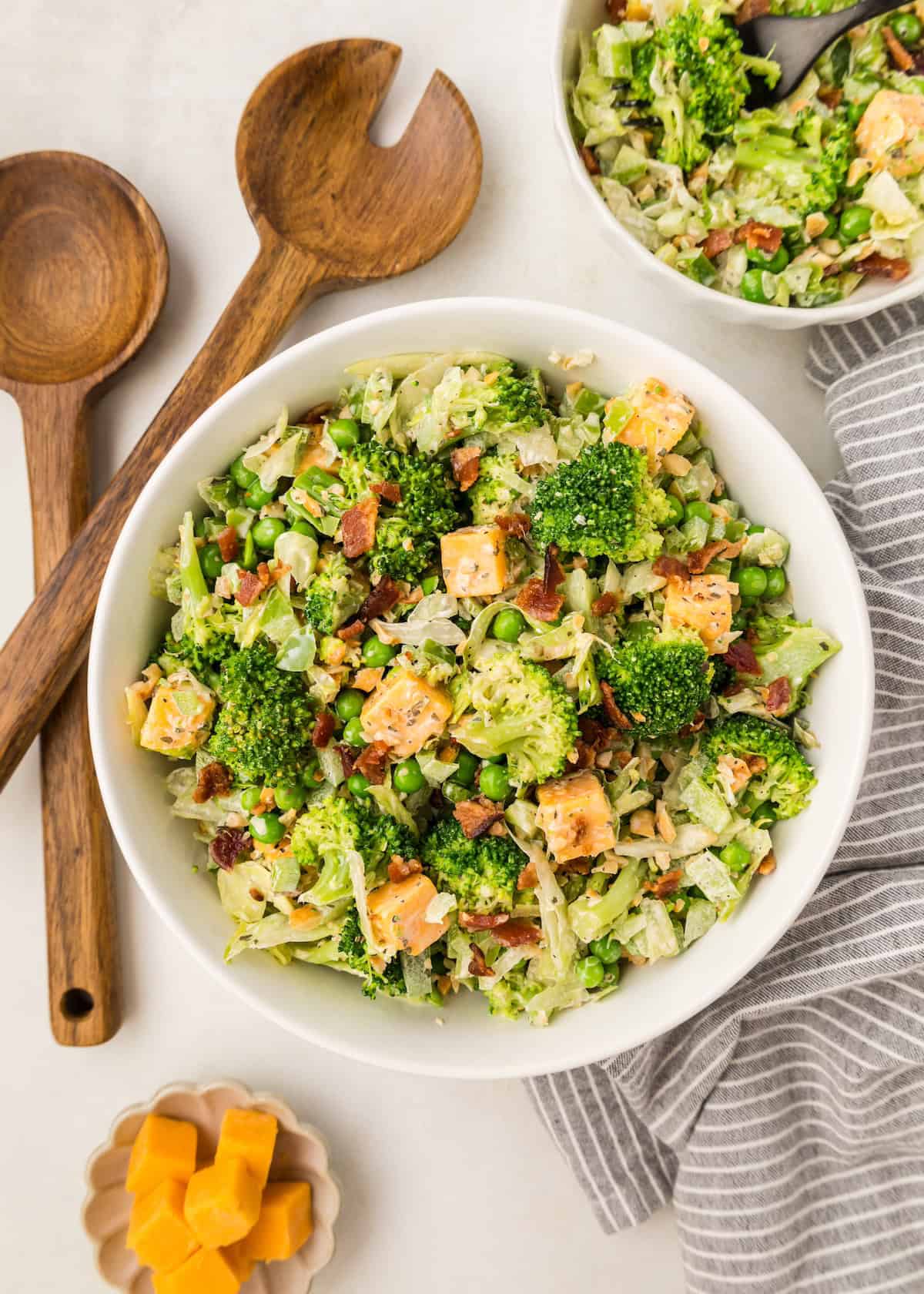 Overhead shot of broccoli bacon salad.