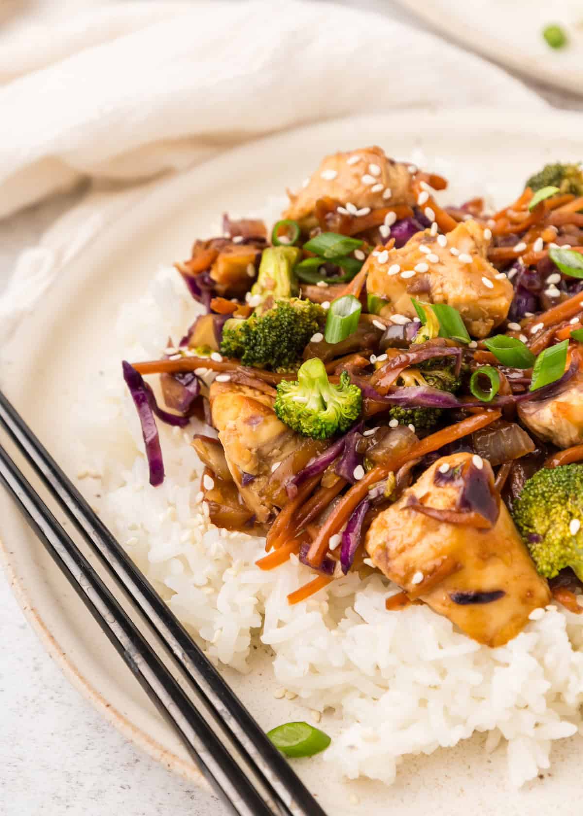Chicken Teriyaki served on rice.