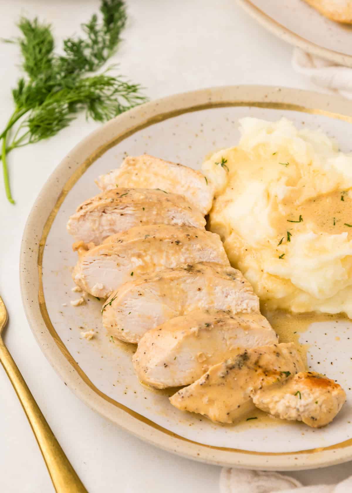dijon chicken served with mashed potatoes