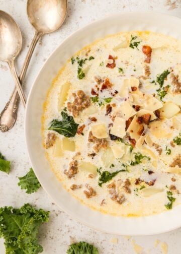 Zuppa Toscano Soup in white bowl.