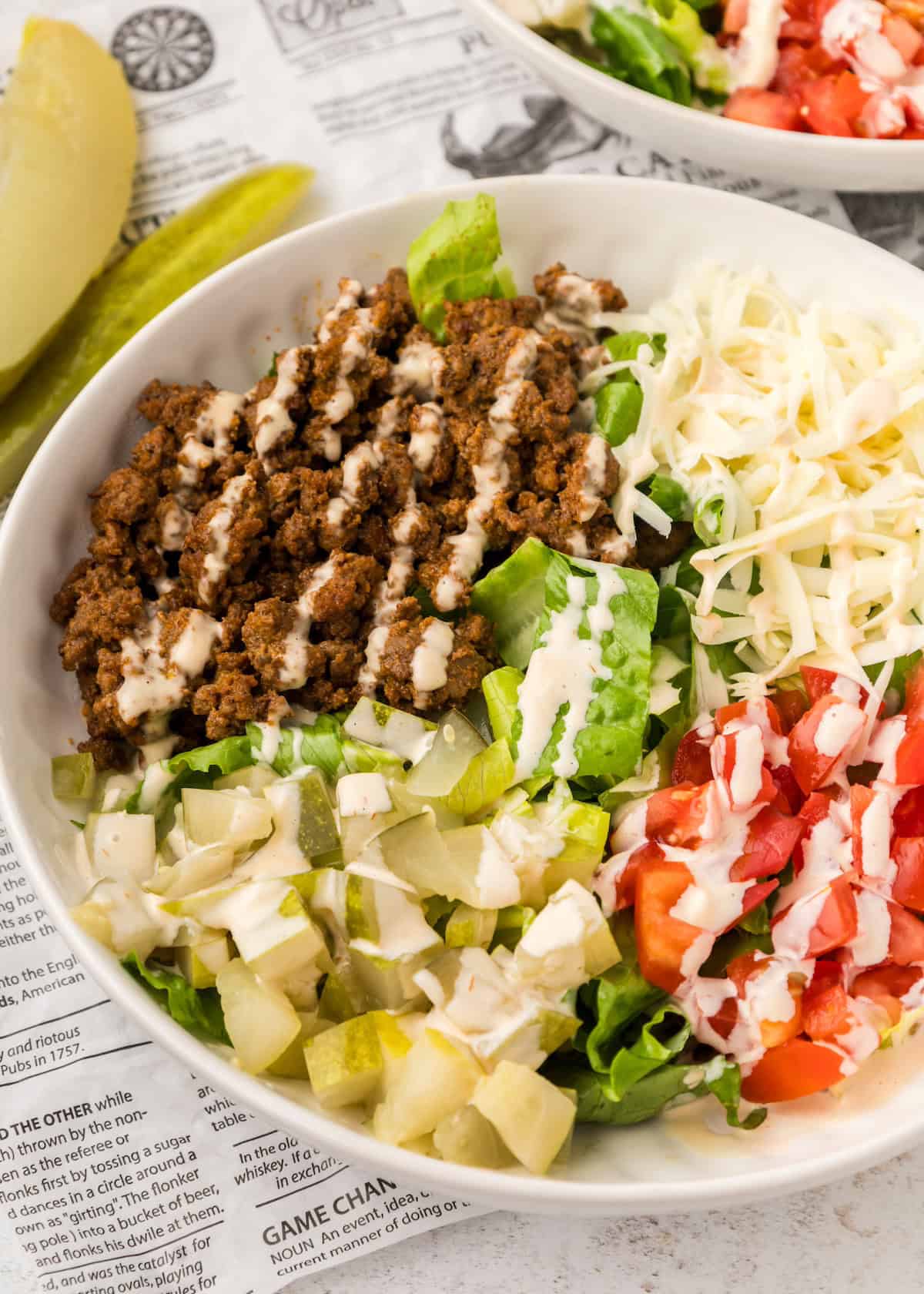 Close up of Cheeseburger Salad.