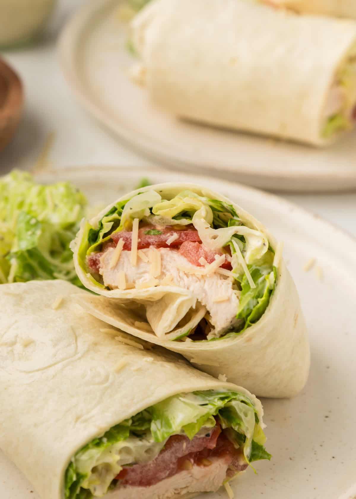 Close up of Caesar Chicken Wrap.