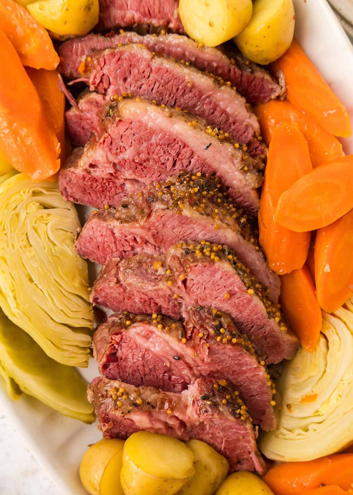 Close up of Corned Beef and Cabbage.