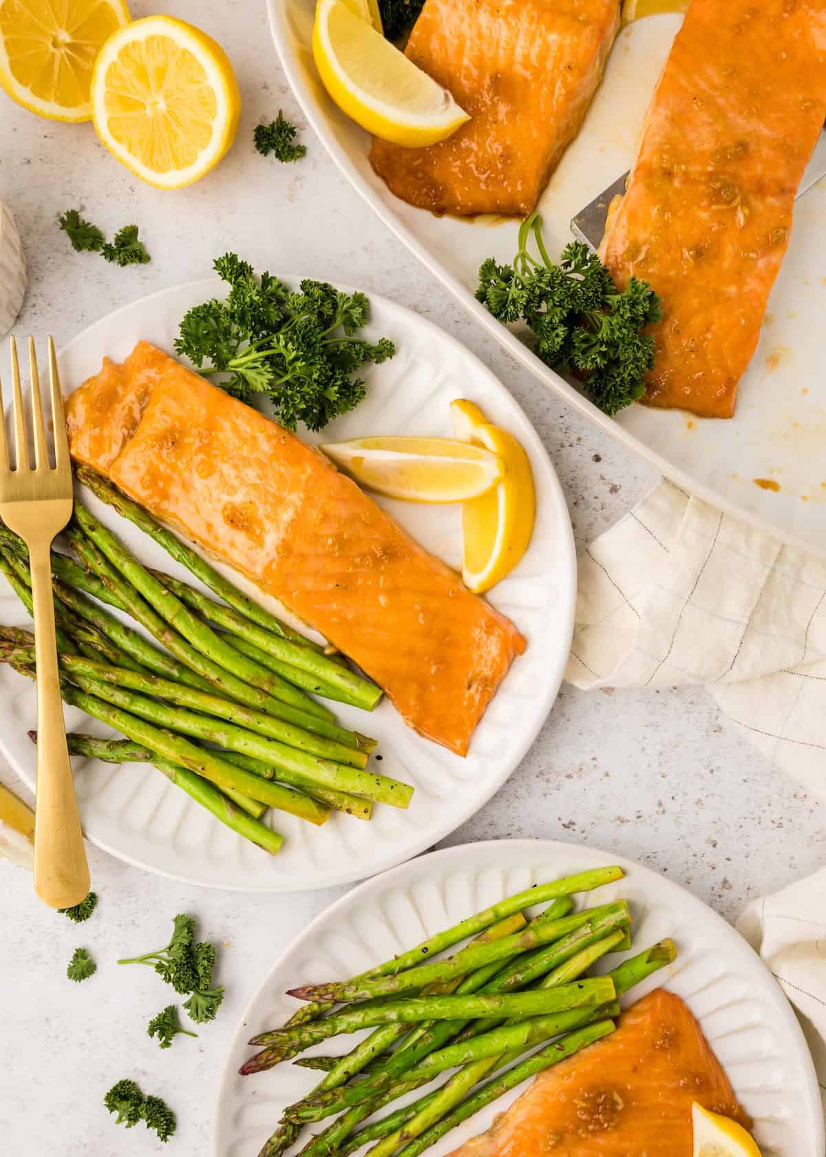 Maple Glazed Salmon served on plates.